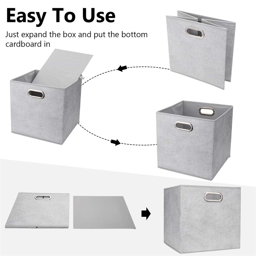 Hsdt 13 Inch Storage Cubes Bins Grey White Fabic Storage Cubes Inserts Foldable Cloth Storage Boxes Collapsible Storage Baskets